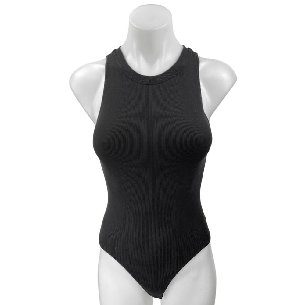 Aritzia Wilfred Free Black Ribbed Knit Round Neck Sleeveless Tank Bodysuit Top S